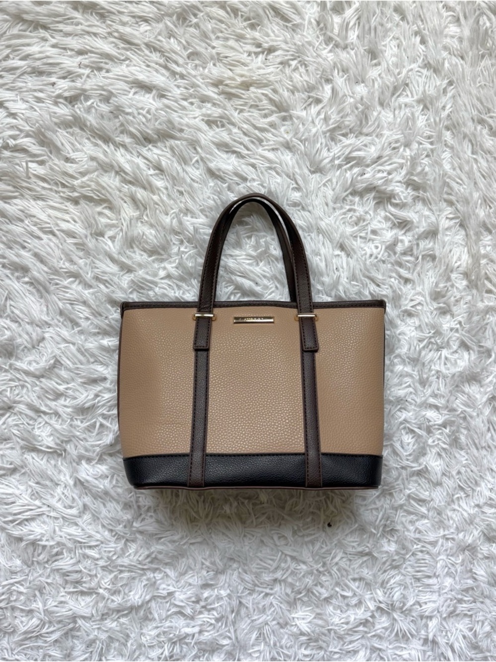 Anne Klein Taupe and Dark Brown Two-Tone Pebbled Tote